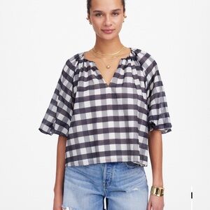 Madewell bubble sleeve top gingham